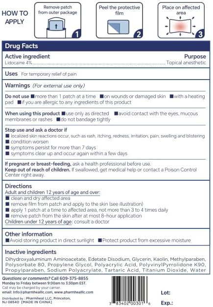 Miniatura 8 de Parche para aliviar el dolor, 4% de lidocaína, 30 unidades, 8 horas de fuerza máxima, para alivio del dolor de espalda, cuello, rodilla, codo,
