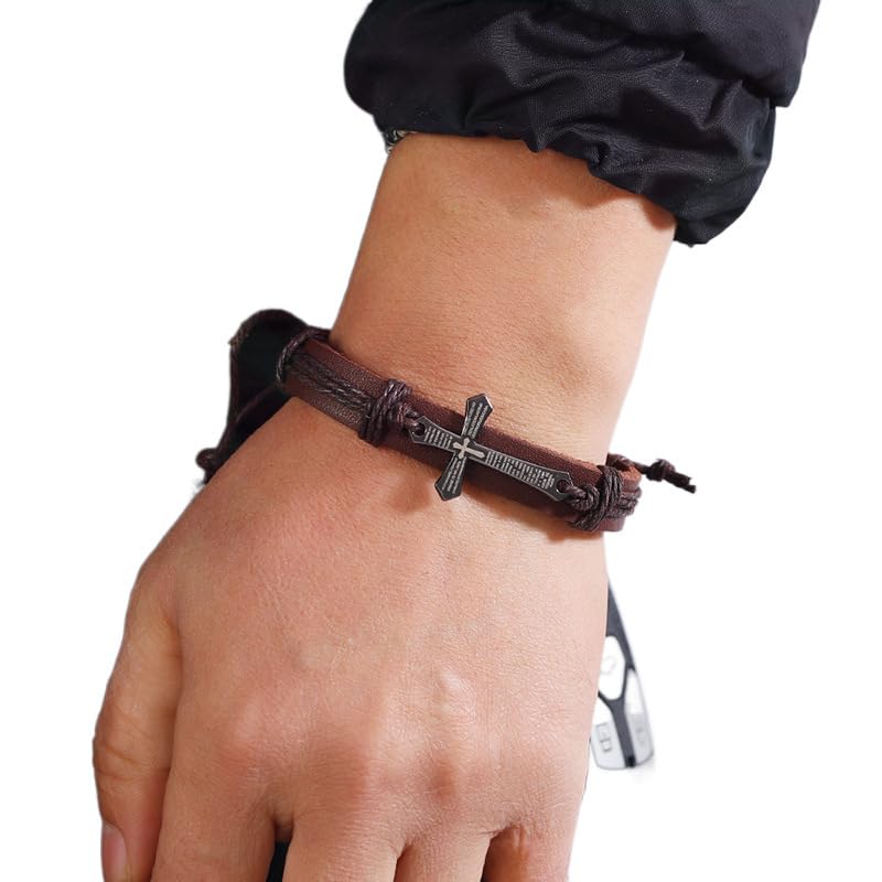 Leather Cross Bracelet for Men Women, Christian Gift for Confirmation, Baptism, Adjustable Slip-Knot Design4