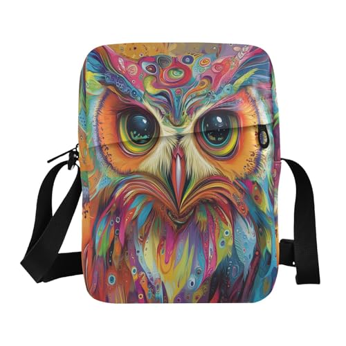 messenger bag for men mens crossbody bag small Purse For Teens Adjustable Strap for Outdoor Daily Outdoor Daily- Psychedelic Art Owl