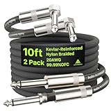 AA AUDIO ACCESSORY Right Angle Guitar Cable 10 ft 2 Pack, Nylon Braided Anti-Kinking Kevlar-Reinforced, 20 AWG 99.99% OFC 1/4 Instrument Cable, AL & OFC Shielded Guitar Cord for Fender Electric Guitar
