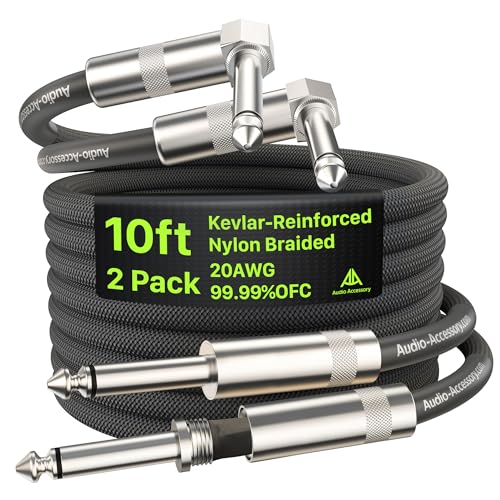 AA AUDIO ACCESSORY Right Angle Guitar Cable 10 ft 2 Pack, Nylon Braided Anti-Kinking...