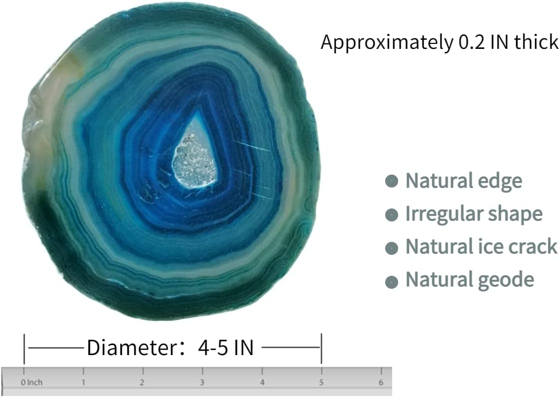 Crystal Coasters Set of 4 Agate Coaster Teal Irregular Dyed 4-5" for Drinks Coffee Wine Bar Glasses with Rubber Bumpers