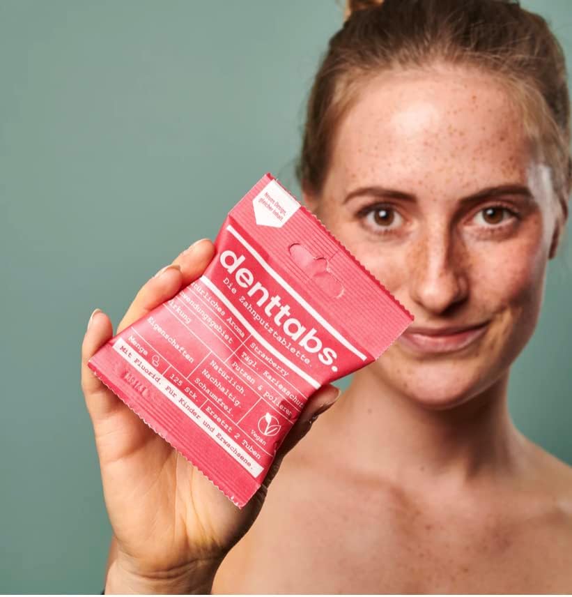 Miniatura 3 de Denttabs - Tabletas de limpieza dental con sabor a fresa para niños (sin fluoruro)