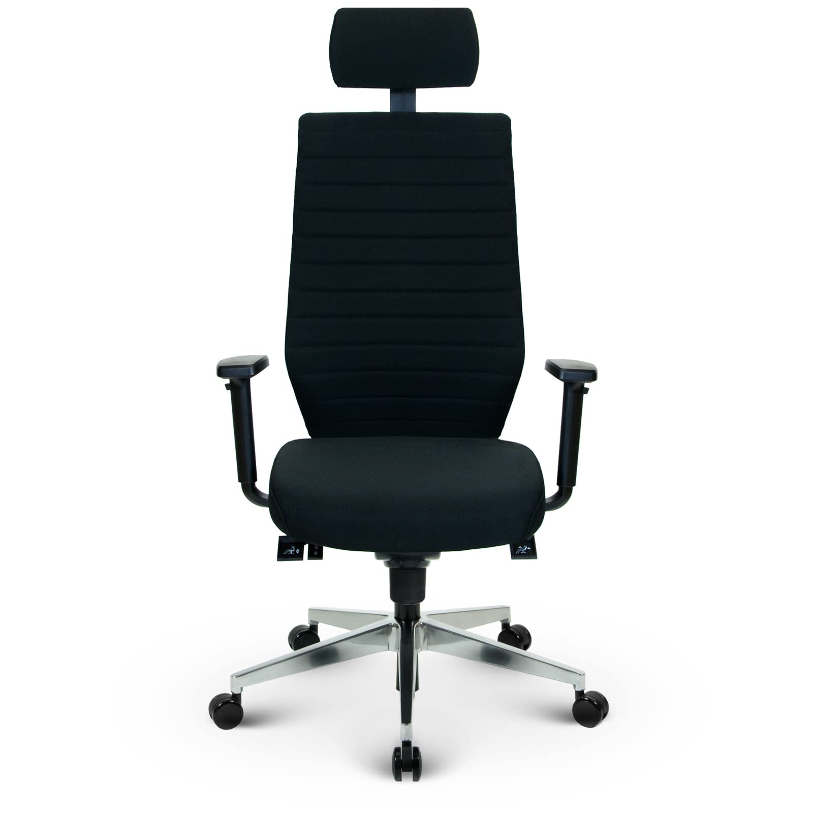 VERSEE Ergonomischer Bürostuhl Chefsessel V1301 aus Stoff in Schwarz mit Verstellbarer Kopfstütze - Für Büro und Home-Office - 150 kg belastbar