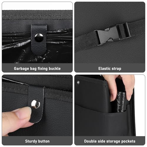 Image of Accmor Car Trash Can with Pocket, Small Vehicle Dustbin Automotive Garbage Organizer Bin with 60 Pcs Trash Bags, Hanging Cars Storage Container for SUV Vans (Black)