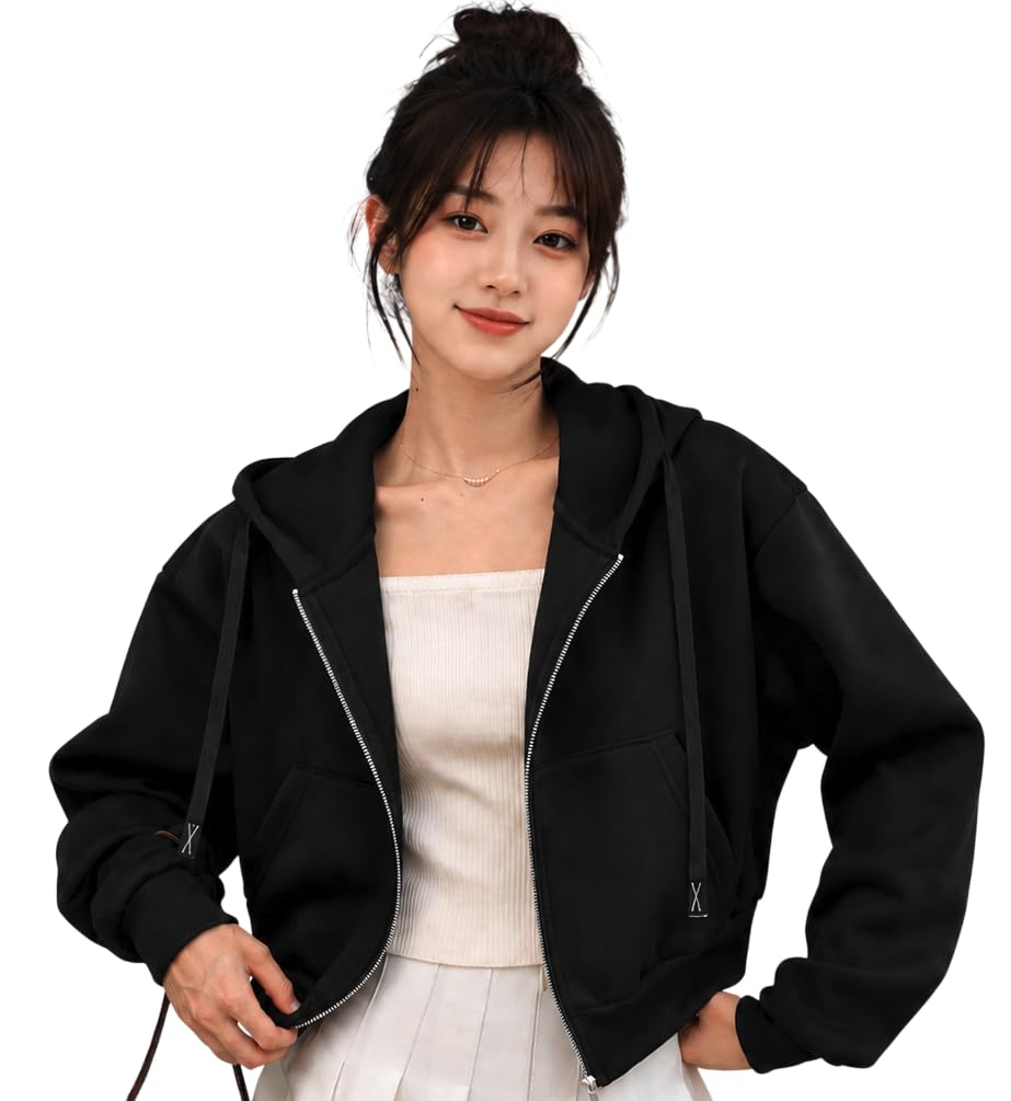 Womens Crop Hoodie Jacket - Trendy Sporty Design, Fashionable Zip-Up, Ultra-Soft Fabric, Long Slee For Casual-image-7