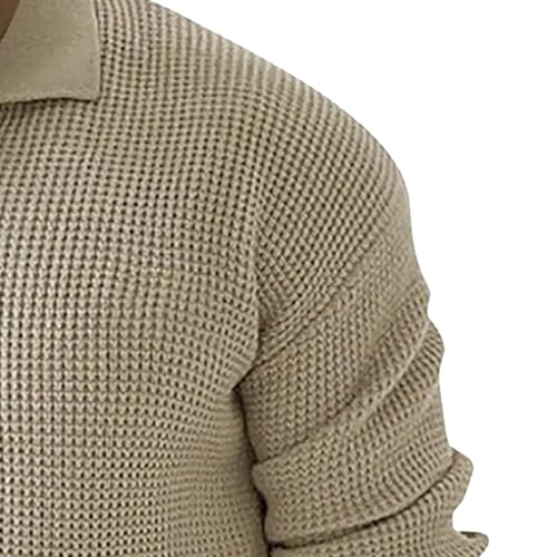 Men's Lapel Button Knitted Pullover Classic Long Sleeve Waffle Male Knit Sweater Casual Textured Knits Sweaters4