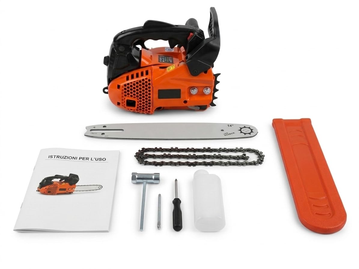 Motosega da Potatura a Scoppio 25.4cc - Lama 25cm (10 Pollici) Professionale, Motore 2 Tempi Leggero (3.6kg), Sistema Avviamento Facilitato e Catena Alta Qualità, Kit Montaggio Incluso