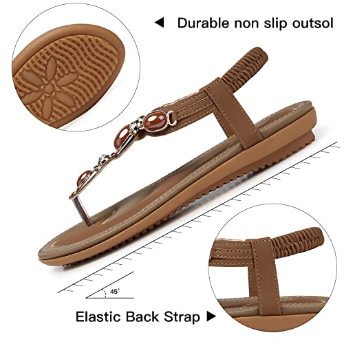 Image of SHIBEVER Dressy Flat Women Sandals: Comfortable Summer Thong Flats Sandal | Arch Support Walking Ankle Strap Dress Rhinestone Bling Womens Sandal - All Day Comfort Casual Beach Boho Women's Shoes