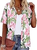 LILYCHIC Women’s Hawaiian Shirts Luau Party Blouses Outfits Aloha Summer Beach Tropical Tops Vacation Plus Size Button Down Short Sleeve Floral Leaf Print Casual Shirt White, XL