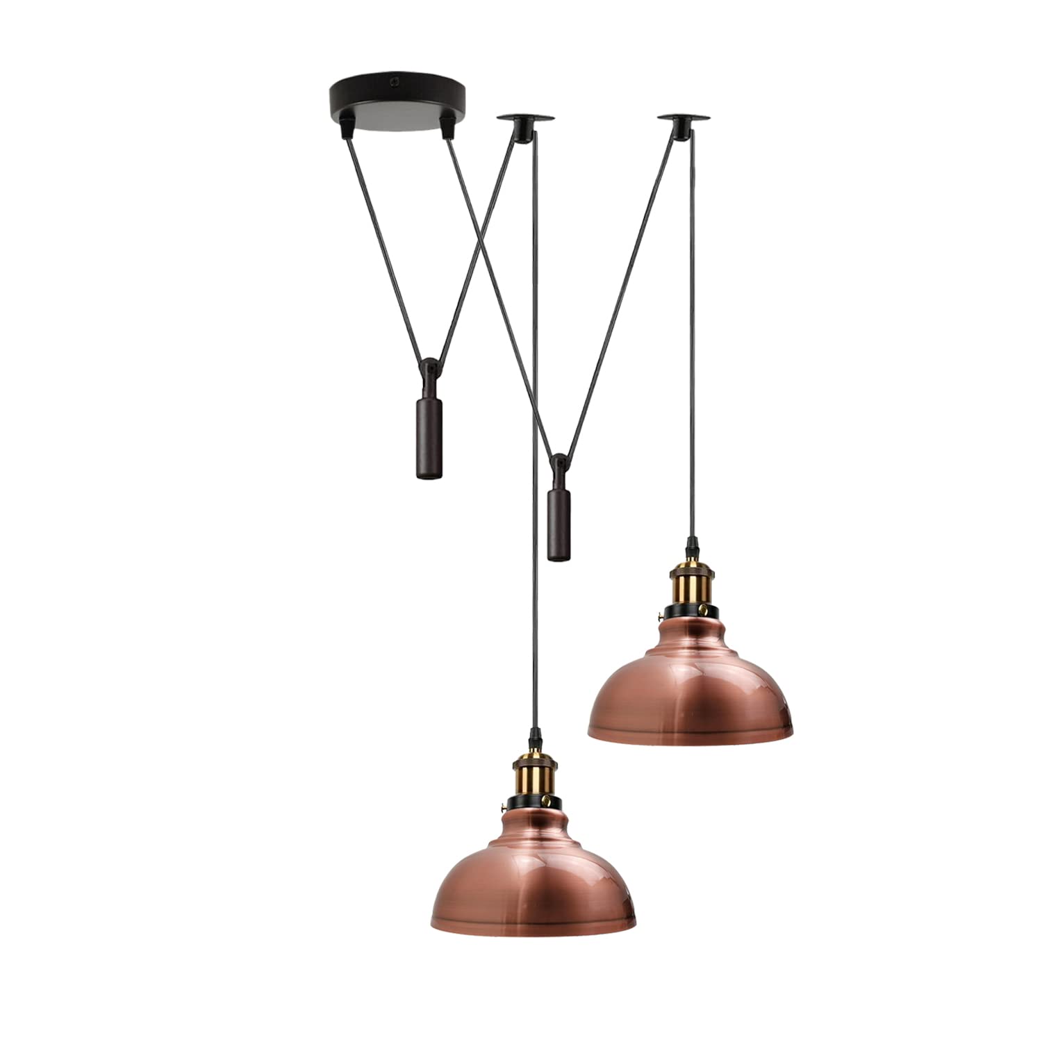 LEDSone Industrial 2 Heads Spider Pendant Fitting 29cm Copper Light Shade Vintage Suspended Flush Mount Adjustable Ceiling Farmhouse Lamp for Kitchen Hall Bedroom Cafe Bar