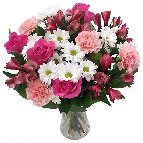 Clare Florist Precious Pink and White Fresh Flower Bouquet - Beautiful Roses, Carnations, Alstroemeria and Chrysanthemums Hand Arranged by Florists