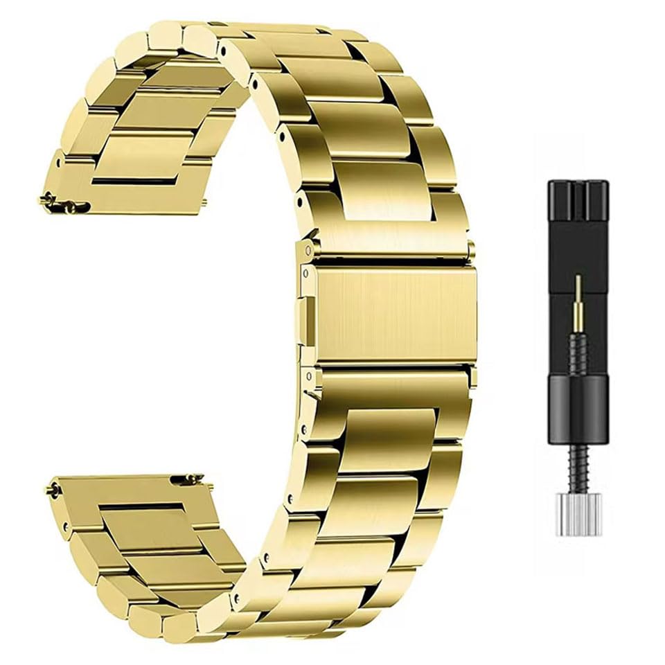 AONES Watch Strap Luxury Stainless Steel Metal 22mm Compatible for Noise Colorfit Pro 4 Gps Smartwatch Band Gold