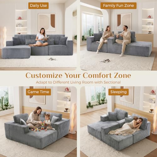 Image of 108 inch Boneless Cloud Sectional Couches for Living Room, Comfy Fluffy L Shaped Memory Foam Deep Seat Boneless Couch, Modular Sectional Sofa with Left Facing Chaise, Dark Grey