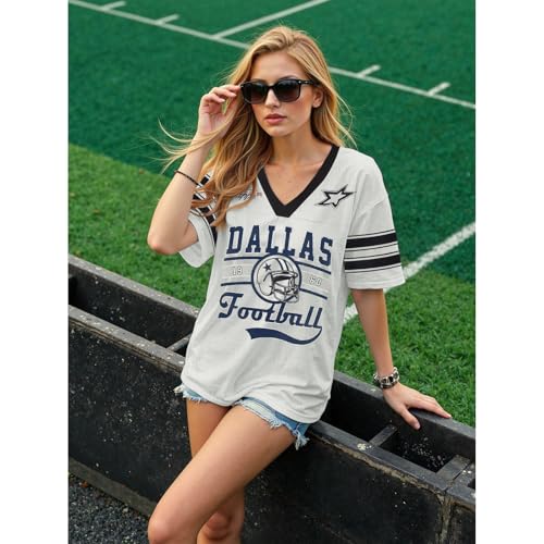 Football Jersey Shirt for Women Game Day T-Shirt Football Season V Neck Baggy Tee Y2k Streetwear Short Sleeve Tops2