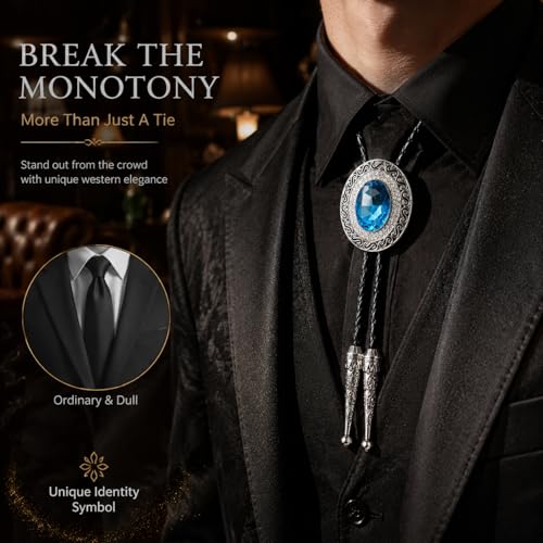 Image of Western Bolo Tie Cowboy Bolo Ties Rhinestone Necklace Bola Tie for Men Women