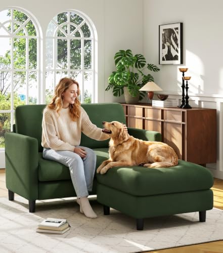 Image of Welzona Loveseat Sofa with Ottoman, 51 inch Small L Shaped Teddy Couch Sofa