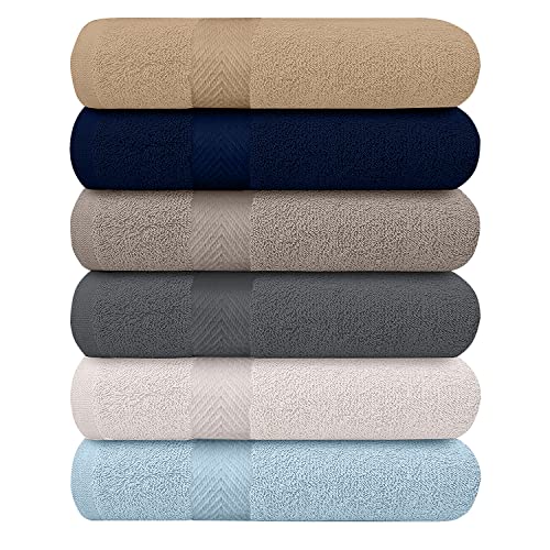 6-Pack Bath Towels – Lightweight – Extra Absorbent – 100% Cotton – Shower towels (Multi, 27 inchesx54 inches)