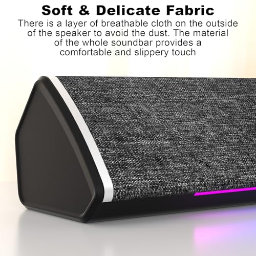 SOULION R60 PC Speakers Bluetooth 5.3 Soundbar for Desktop Computer, Laptop, Gaming, Monitor, with 5 LED Lighting Effects, USB Powered with USB-A to C Adapter, with 3.5mm Aux Jack - Image 8