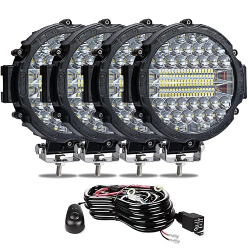7 Inch Round LED Offroad Lights,201W LED Light Pods Driving Light Bar Combo Beam Work Lights with Wiring Harness for Pickup SUV ATV UTV Truck Lights,4PCS