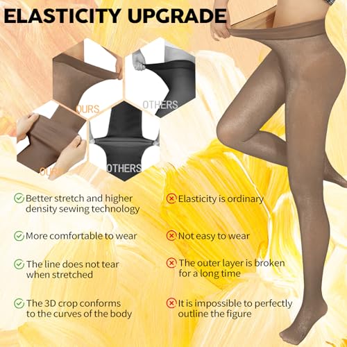 Image of 2 Pack Fleece Lined Tights Sheer Winter - Fake Translucent Tights Winter Thick Warm Pantyhose Sheer Women Leggings