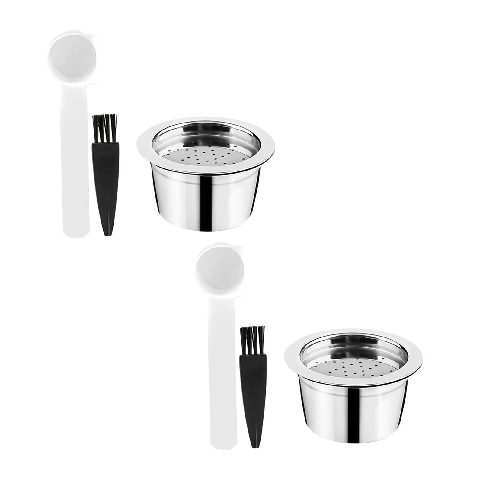 Qianly 2X Café Réutilisable - Café de Qualité Supérieure - de Café en Acier Inoxydable, Brosse - Kit de Dosettes de Café, 3 Pièces Ensemble