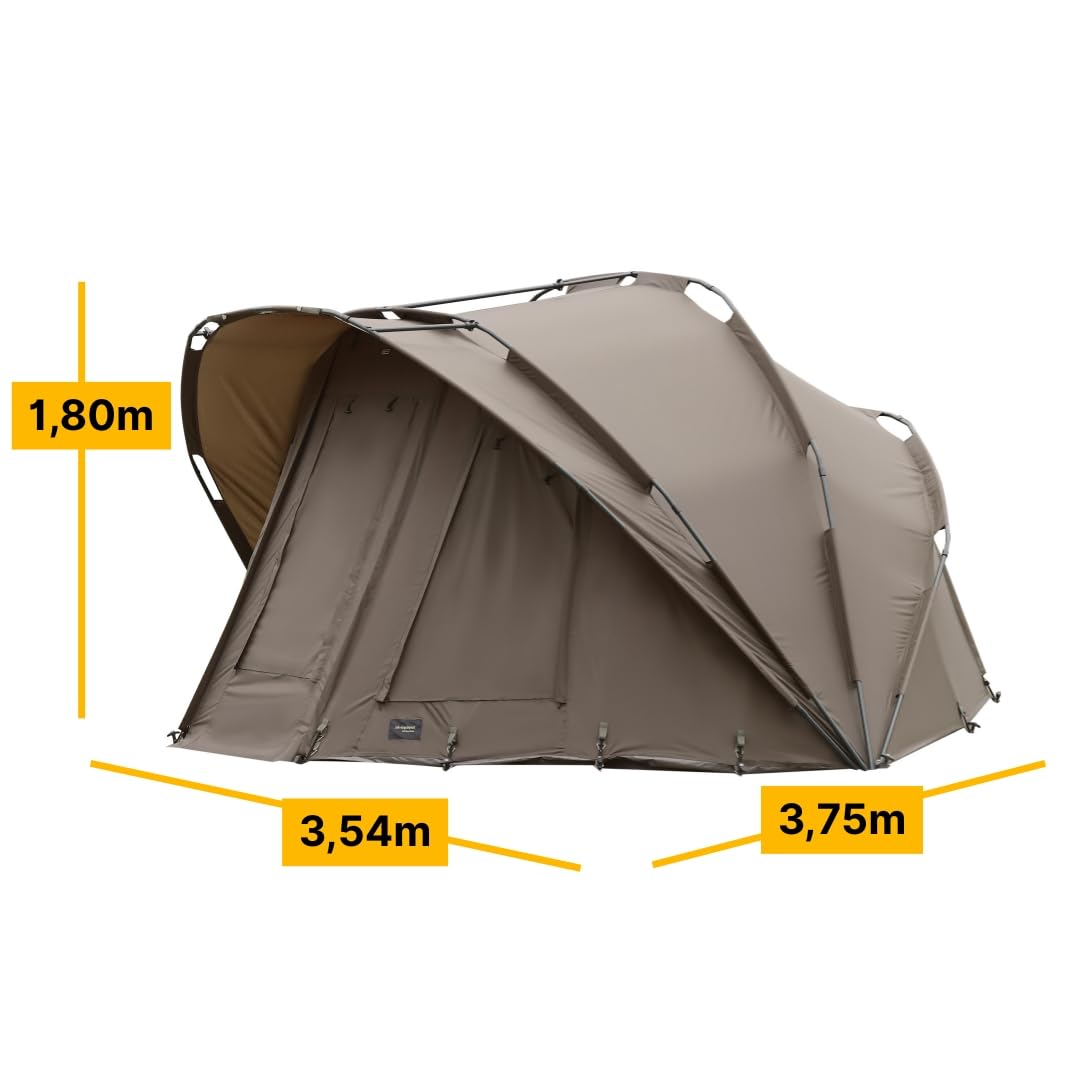 MK-Angelsport Fort Knox Dome 3,5-osobowy duży namiot karpiowy o słupa wody 10 000 mm, 4-częściowa rama aluminiowa, drzwi wielofunkcyjne, w zestawie plandeka podłogowa i gumowy młotek