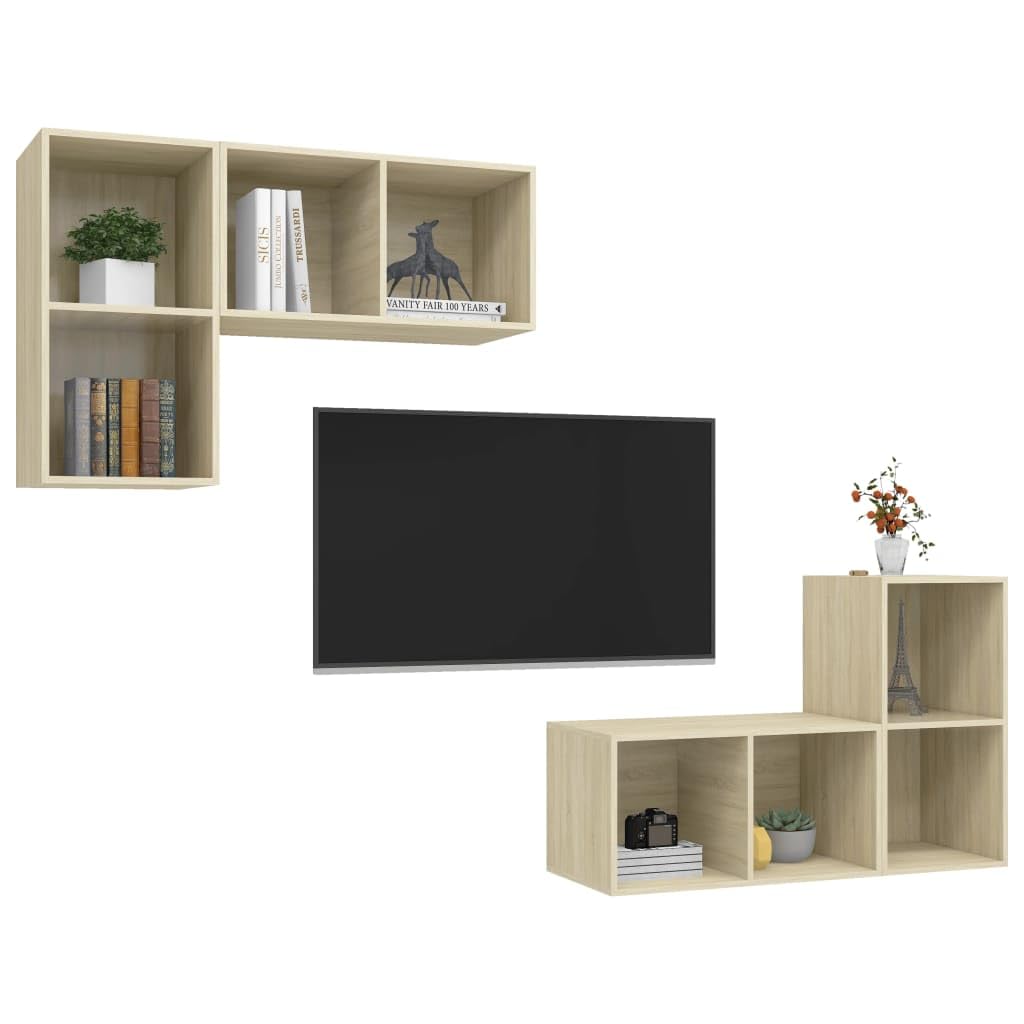 Juego de 4 tablas de pared para TV, madera de roble Sonoma, 37 x 37 x 72 cm, diseño moderno, con mucho espacio para salón, dormitorio, pasillo