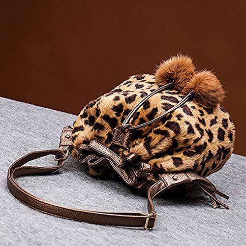 QZUnique Plush Bucket Handbag Faux Fur Drawstring Fluffy Crossbody Bag Handle Shoulder Tote Bag3