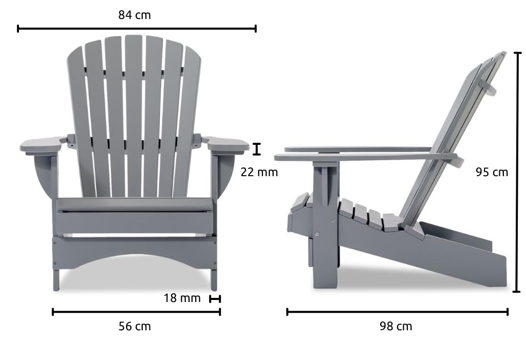 Original Dream-Chairs since 2007 Sedia Adirondack “Comfort” de luxe in grigio sedia da giardino con schienale ergonomico poltrona relax per balcone terrazzo carico massimo 170 kg