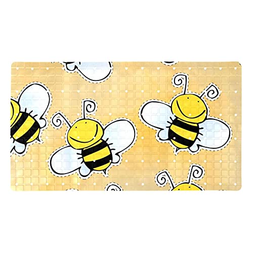 Alfombrilla de ducha antideslizante con diseño de abejas con ventosas y agujeros de drenaje, suave para baño, 15.7 x 27.9 pulgadas