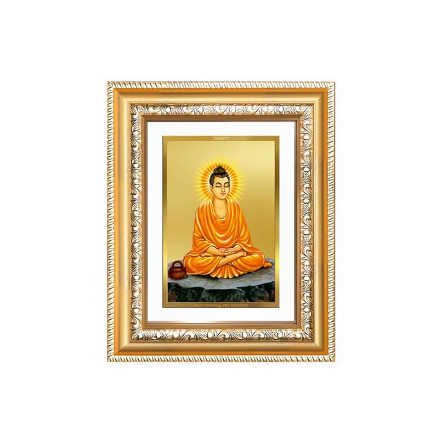 Image of DIVINITI Lord Buddha 24K Gold Plated Foil Wall and Tabletop Photo Frame for Home Decor, Puja Room, Living Room, Office, Luxury Gifting | DG Frame 112 S2 (21.5x17.5 CM)