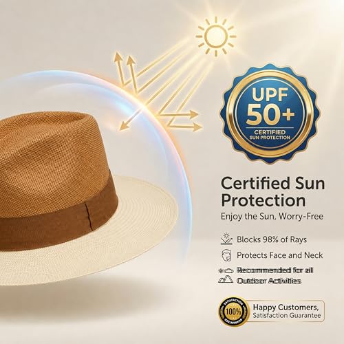 Image of Gamboa Original Panama Hat for Men and Women Fedora Straw Summer Beach Sun Hat Protection UV UPF50+