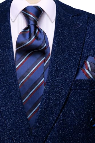 Image of Hi-Tie Men's Tie Lapel Pin Set Pocket Square Cufflinks Formal Woven Silk Tie Sets Wedding Party
