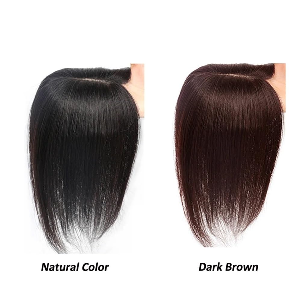 Clip-in-Haarteil mit Seidenbasis aus Echthaar for Frauen bei dünner werdendem Haar Fügt Haarvolumen hinzu(Brown,8 INCH_12X14CM)