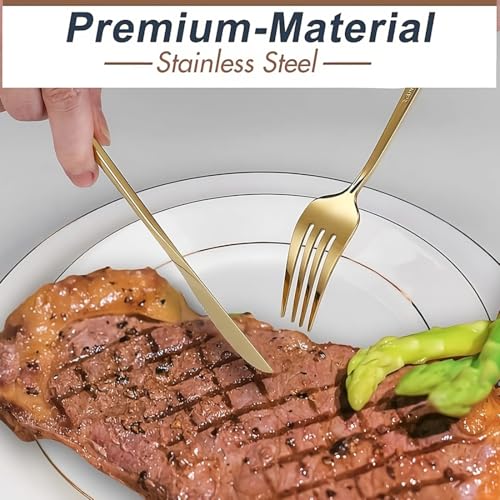Image of BonZeaL Stainless Steel Premium Gold Cutlery Set for Dinning Table 3 Pieces Silverware Set Flatware Set with Gift Box Dinnerware Tableware Set Portable Travel Cutlery Set Gift for Travellers Father