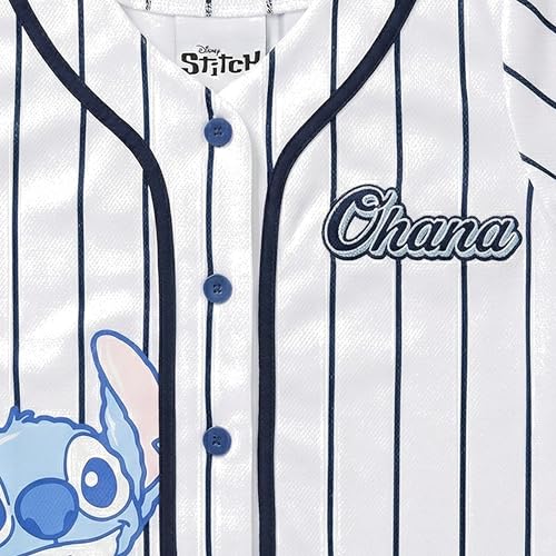 Image of Disney Lilo & Stitch Girls Baseball Jersey Shirt Button Down Kids Tee Stitch Angel Sizes 4-16