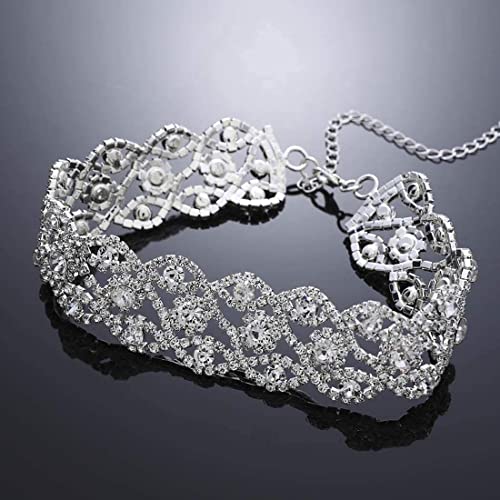 Prosy Funkelnde Kristall-Halsreif-Halskette, silberfarben, Strass-Halsband, Schmuck, verstellbar, für Damen und Mädchen