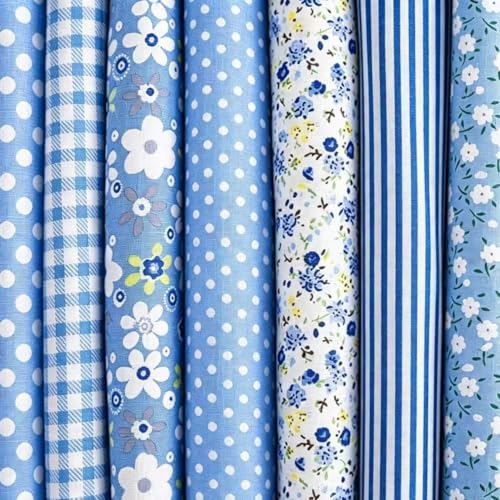 Image of 9.8 inch*9.8 inch(25cm*25cm) Cotton Fabric DIY Making Supplies Quilting Patchwork Fabric Fat Quarter Bundles DIY for Quilting Cotton Patchwork Cushions (Blue, 9.8 inch x 9.8 inch)
