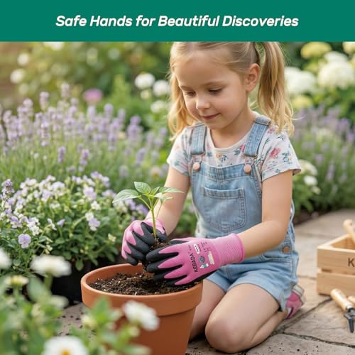 Image of Kebada Toddler Gardening Gloves, Latex Coated, Ages 3-5, 3 Pairs