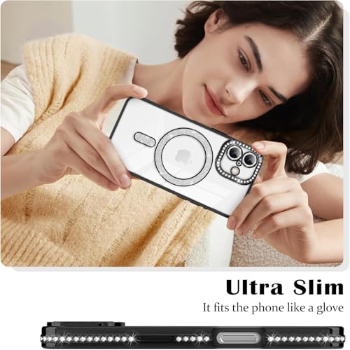 Image of DIZORO Compatible with (iPhone 17 Case) Clear Luxury Diamond Glitter Case |Camera Lens Protector with Glitter Ring | Premium Shockproof Glossy Shiny Back Cover Case for Girls Women -Black