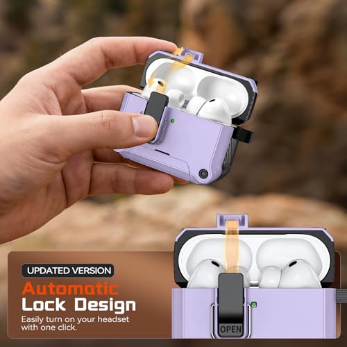 Image of Inesore for AirPods Pro 3 Case with Secure Lock (Purple) | Phone Stand Design,Compatible with MagSafe,Automatic Snap Switch Secure Cover with Cleaner Kit & Keychain