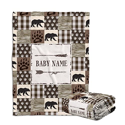 locobird Baby Woodland Blanket, Personalized Baby Blankets for Boys, Baby Bear Blanket Custom Name, Swaddle Blanket, 3 Sizes Plush Blankets for Son Newborn Infant