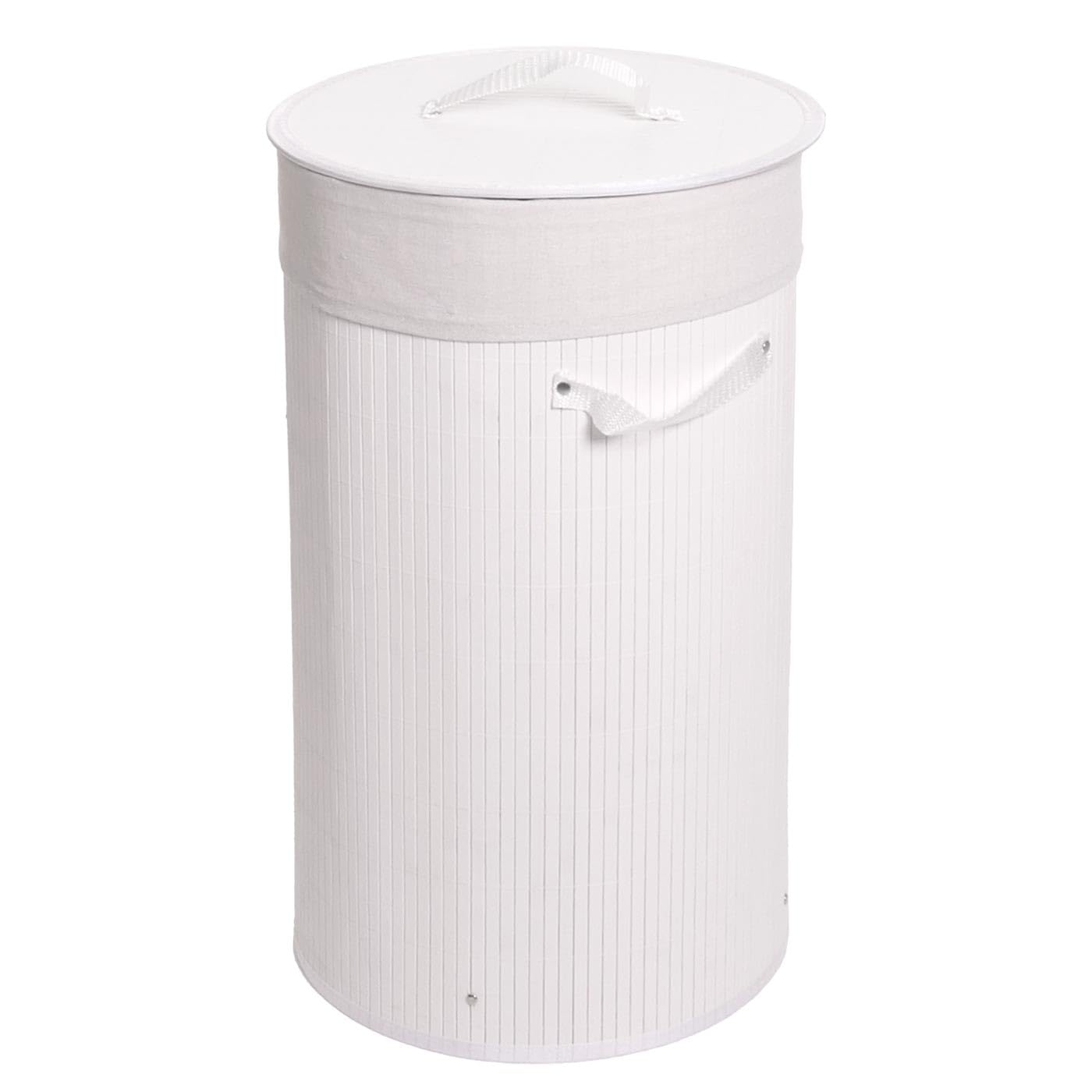 Cesta borsa portabiancheria bagno elegante HWC-C21 legno bambù 50l - bianco