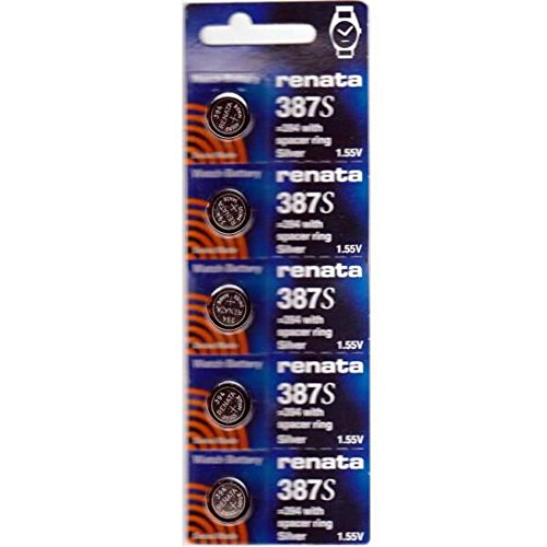 Renata 387 Button Cell watch battery, 5 Batteries