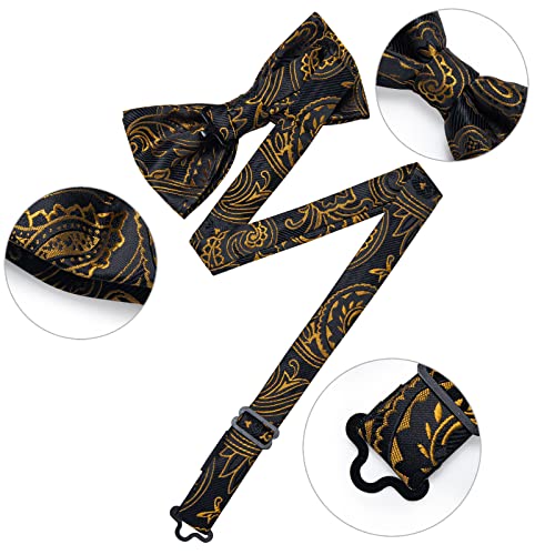 Image of DiBanGu Pre-Tied Bow Ties for Men Silk Adjustable Tuxedo Bowties Pocket Square Cufflinks Set with Lapel Pin Jacquard Woven