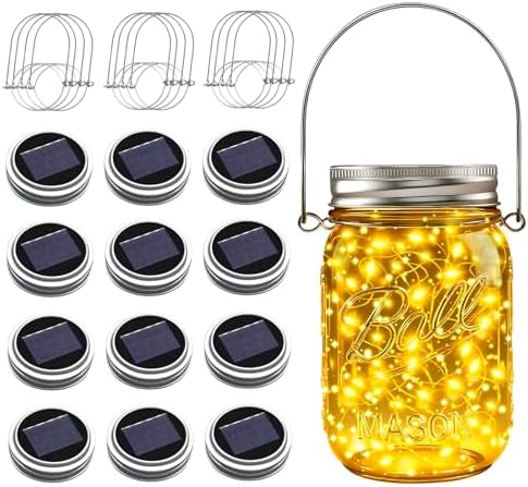 Mason Jar Solar Lights for Outside, 12 Pack 30 LED Fairy Firefly ...
