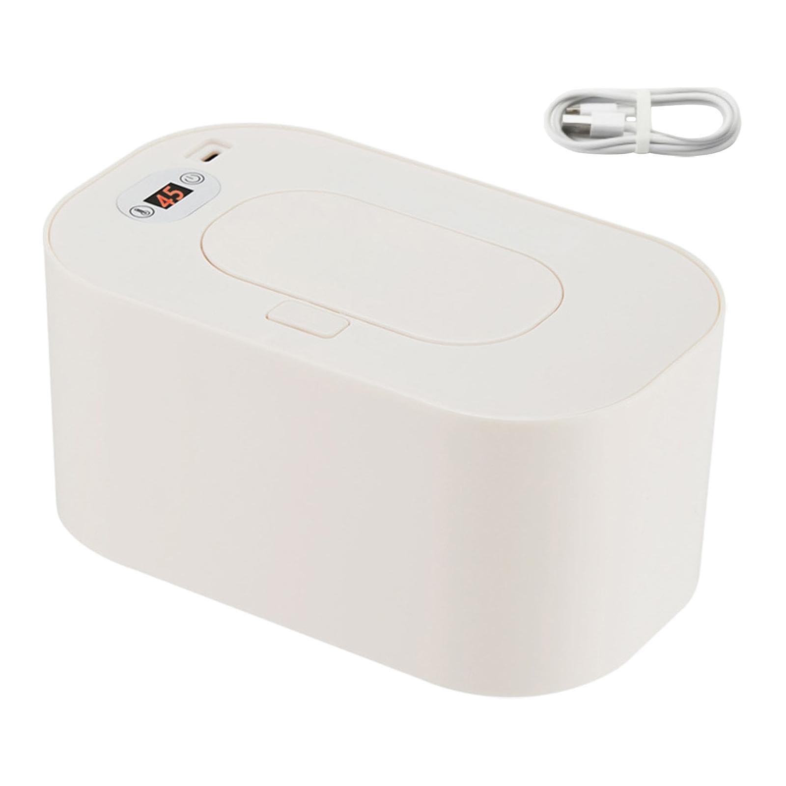 Chauffe-lingettes Portable à Chauffage Rapide et Chargement USB avec Contrôle Intelligent de La Température et Distributeur de Lingettes Humides pour, Écran White Tem