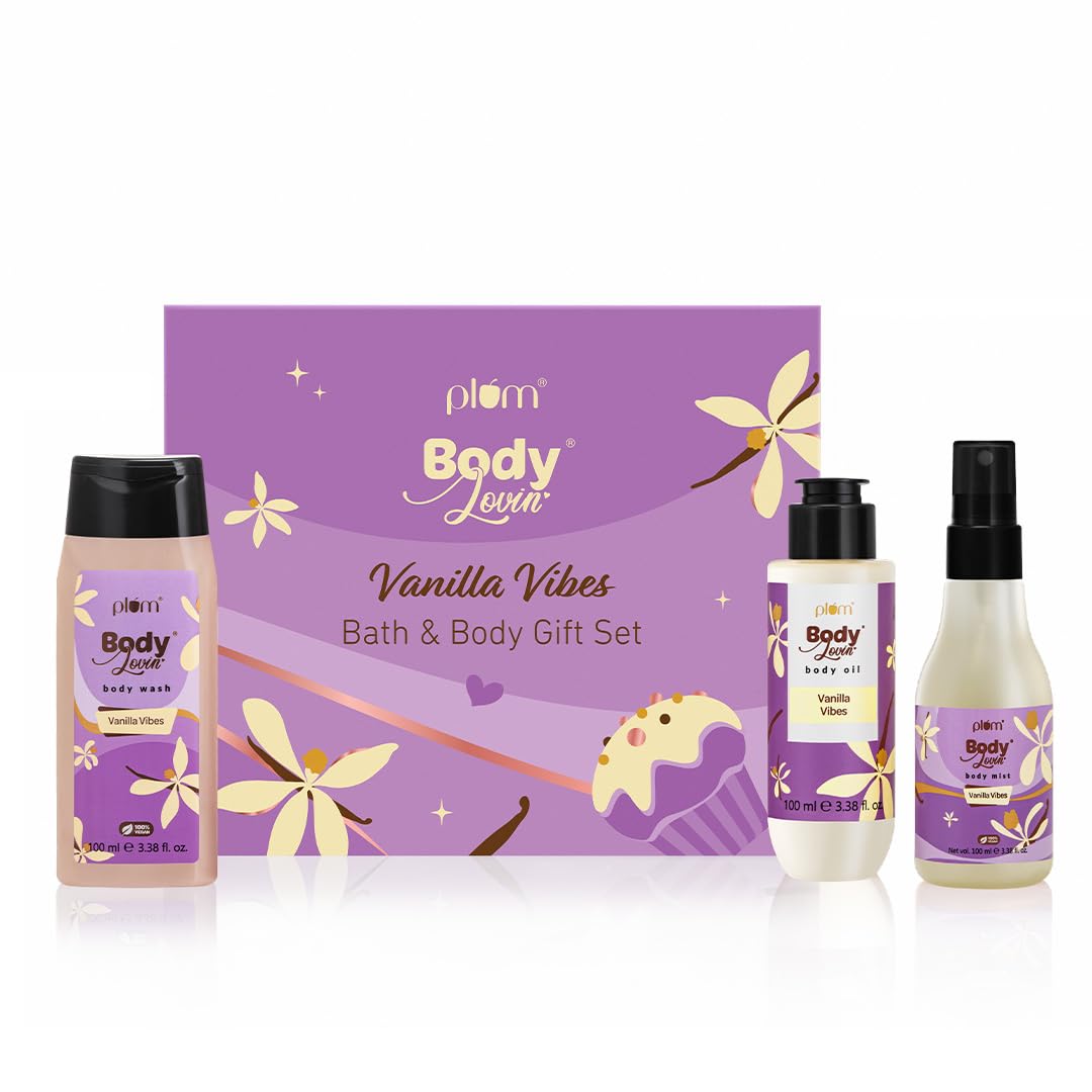 BodyLovin' Vanilla Vibes Bath & Body Gift Set | Wash | Mist | Oil | Long-Lasting Fragrance | For Women | Gifting For Rakhi & Special Occasions| Pack Of 3