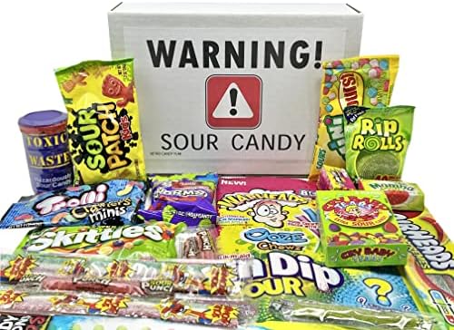 Super Sour Candy Variety Pack Gift Basket Box Care Package for Birthdays,  Thank You, Thinking of You with Sour Straws, Belts, for Kids, Adults, Men,  ...
